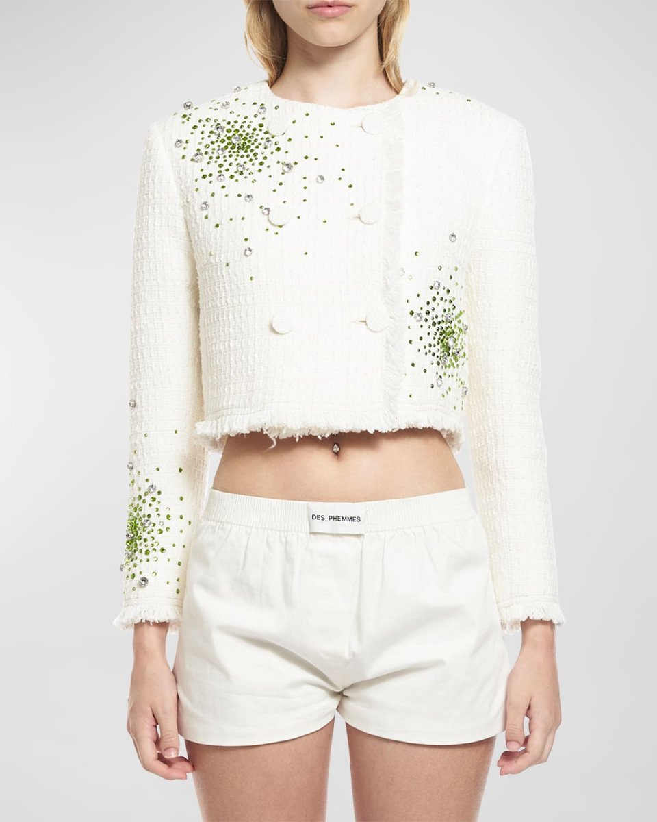 Embroidered Boucle Cropped Jacket