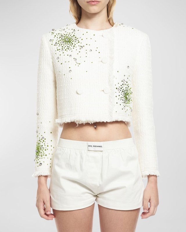 Embroidered Boucle Cropped Jacket