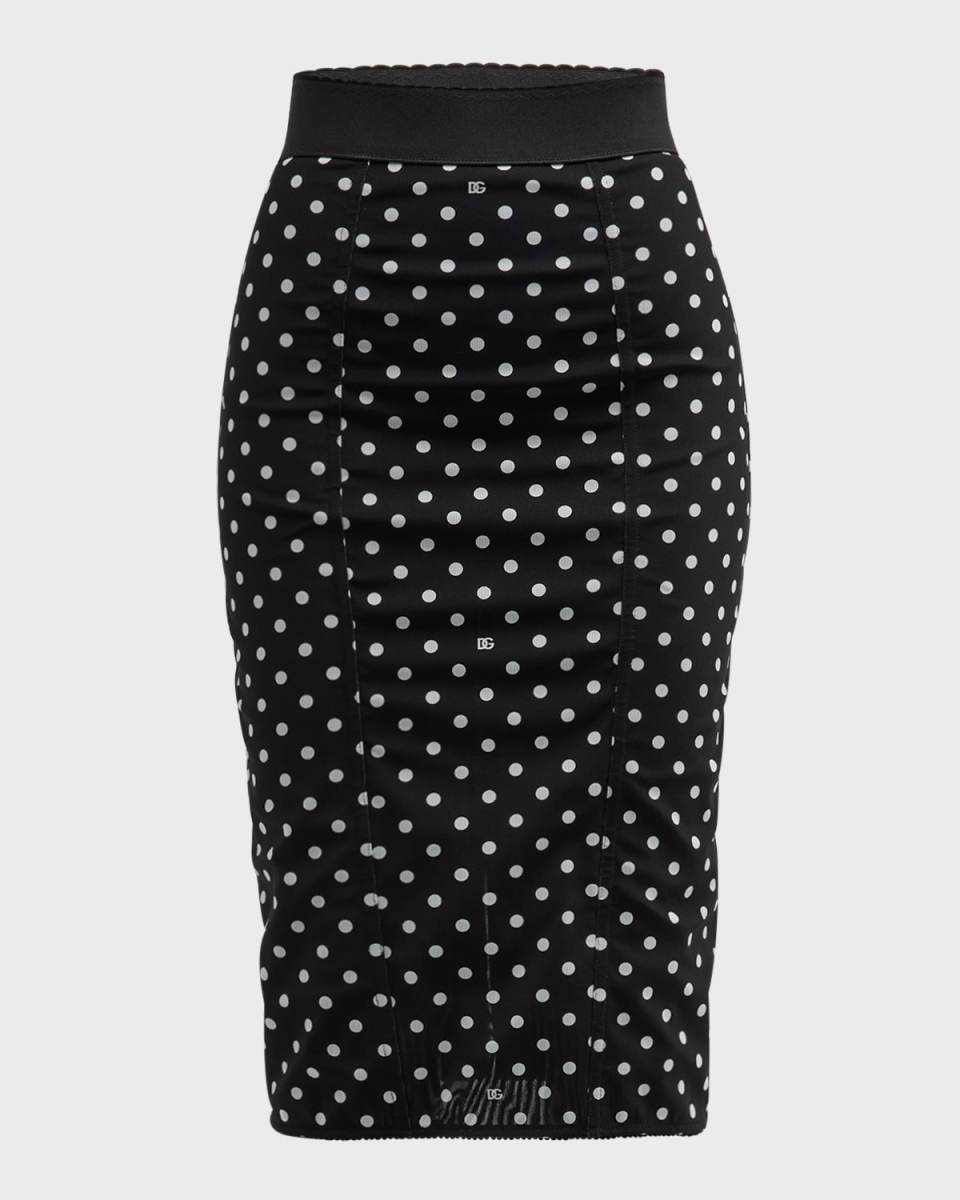 Logo Polka-Dot Print Marquisette Midi Pencil Skirt
