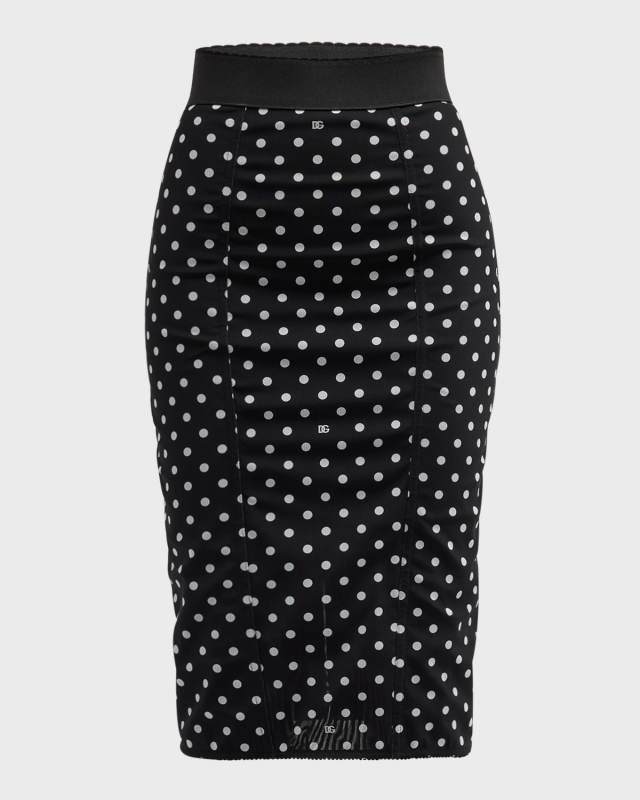 Logo Polka-Dot Print Marquisette Midi Pencil Skirt