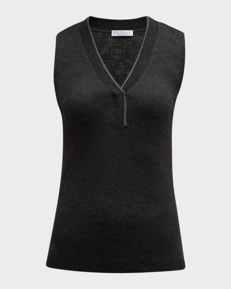 Monili V-Neck Wool Rib Jersey Tank Top