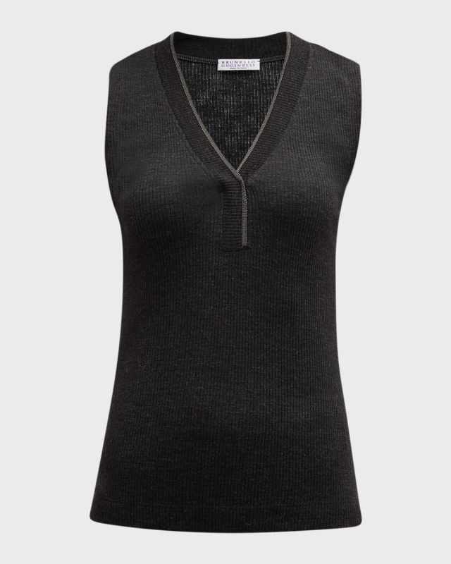 Monili V-Neck Wool Rib Jersey Tank Top