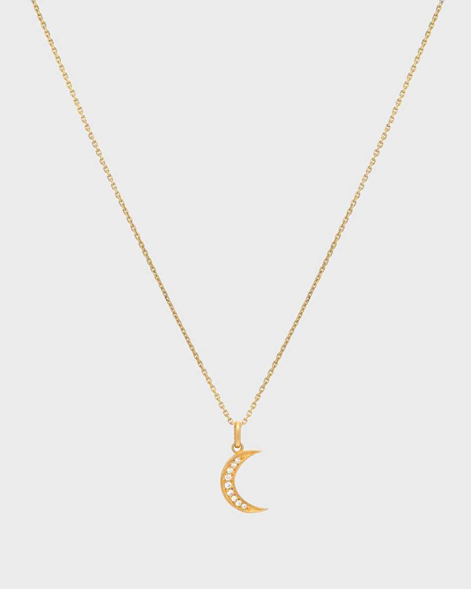 14k Gold Diamond Moon Necklace