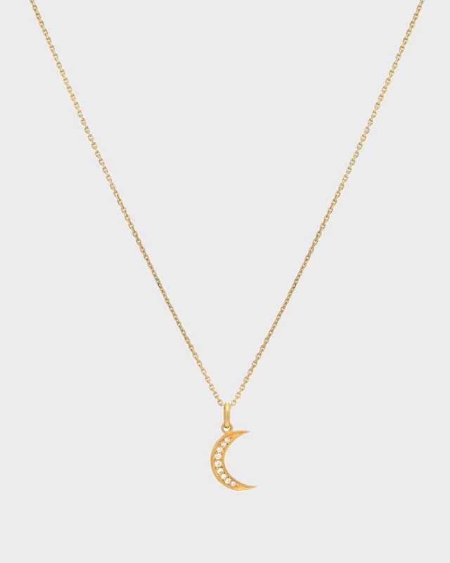 14k Gold Diamond Moon Necklace