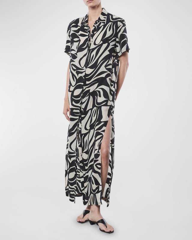 Abstract Tropical Maxi Shirtdress