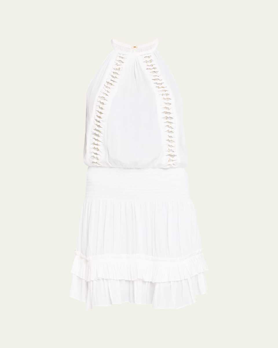 Delfina Embellished Smocked Halter Mini Dress