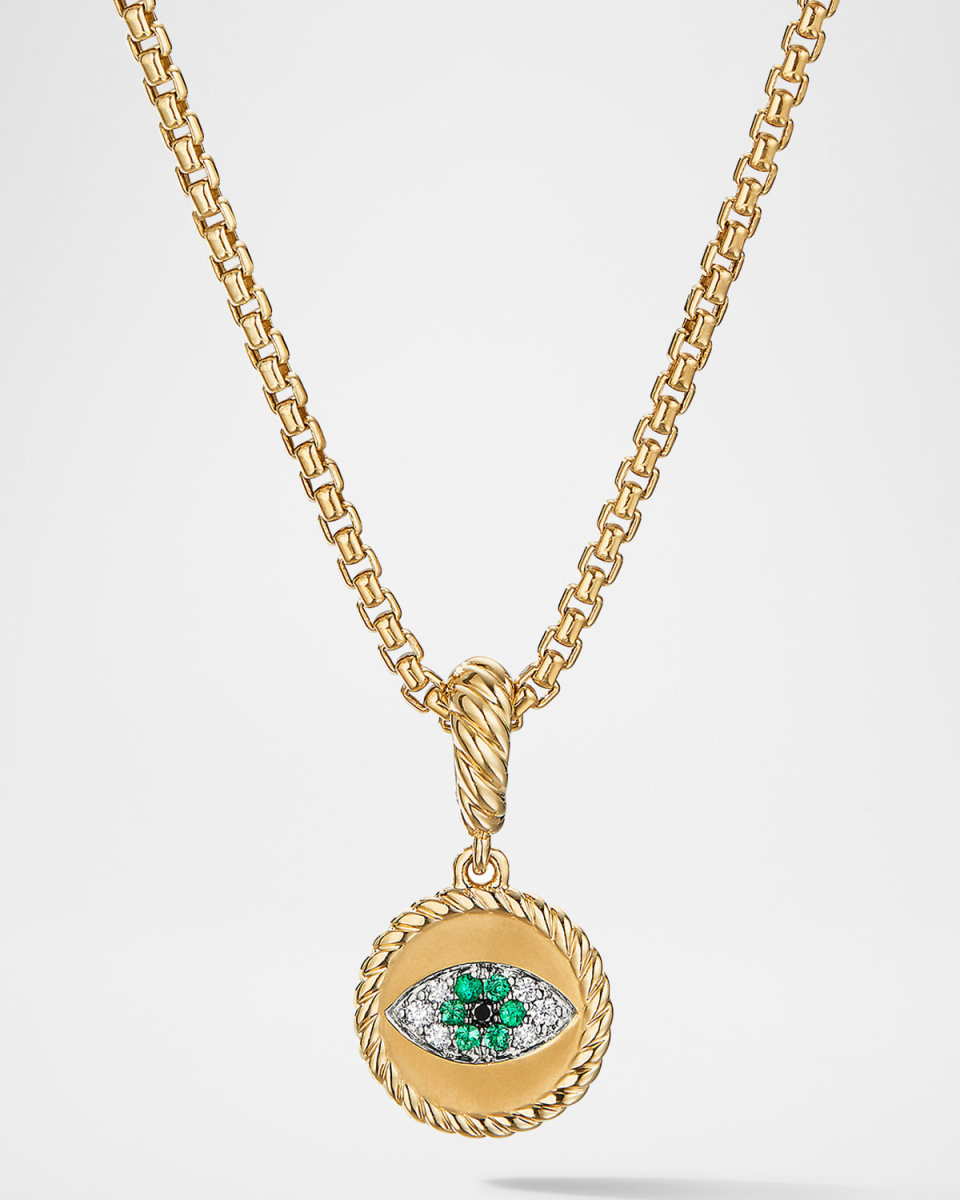 Evil Eye Amulet with Blue Sapphires and Diamonds in 18K Gold, 18.8mm
