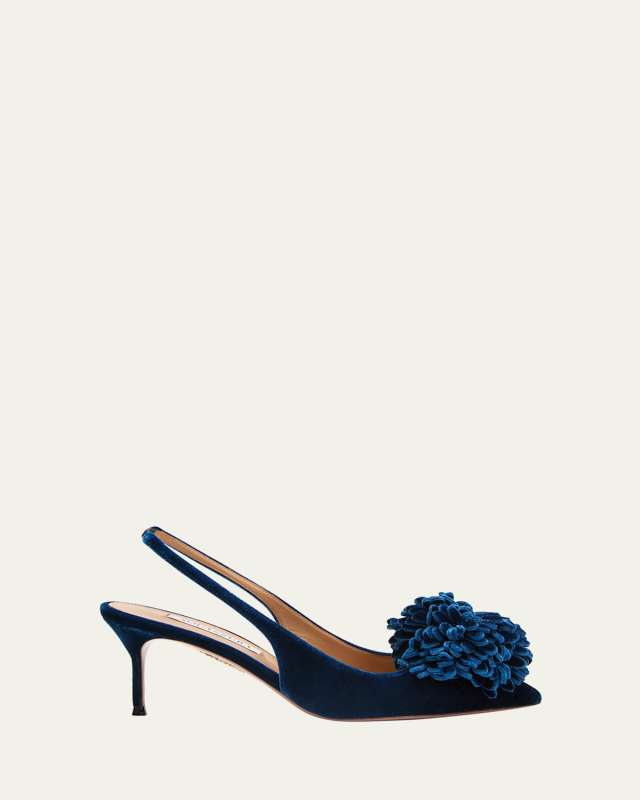 Velvet Pom Slingback Pumps