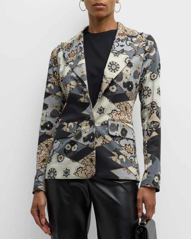 Patchwork-Print Single-Button Blazer