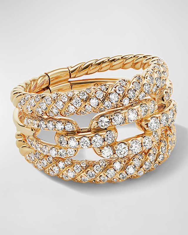 3-Row Full Pave Stax Ring with Diamonds and 18k Yellow Gold