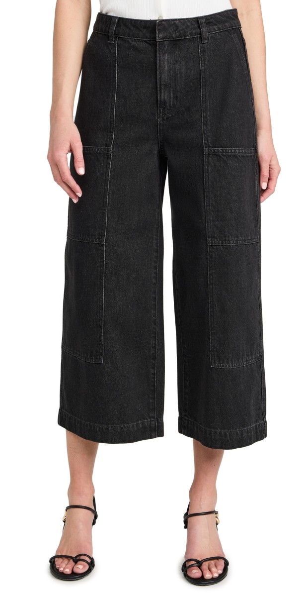 Vince Mid Rise Utility Crop Wide Pants Washed Black