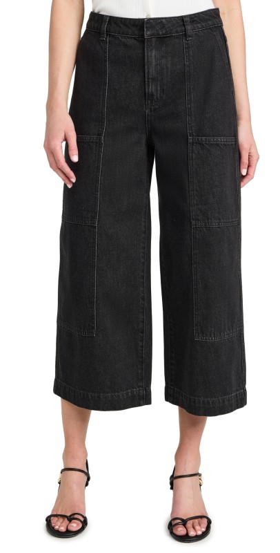 Vince Mid Rise Utility Crop Wide Pants Washed Black