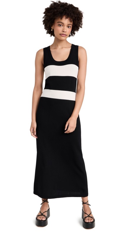 LNA Aninetripe Tank Dress Black w/ Whitetripe