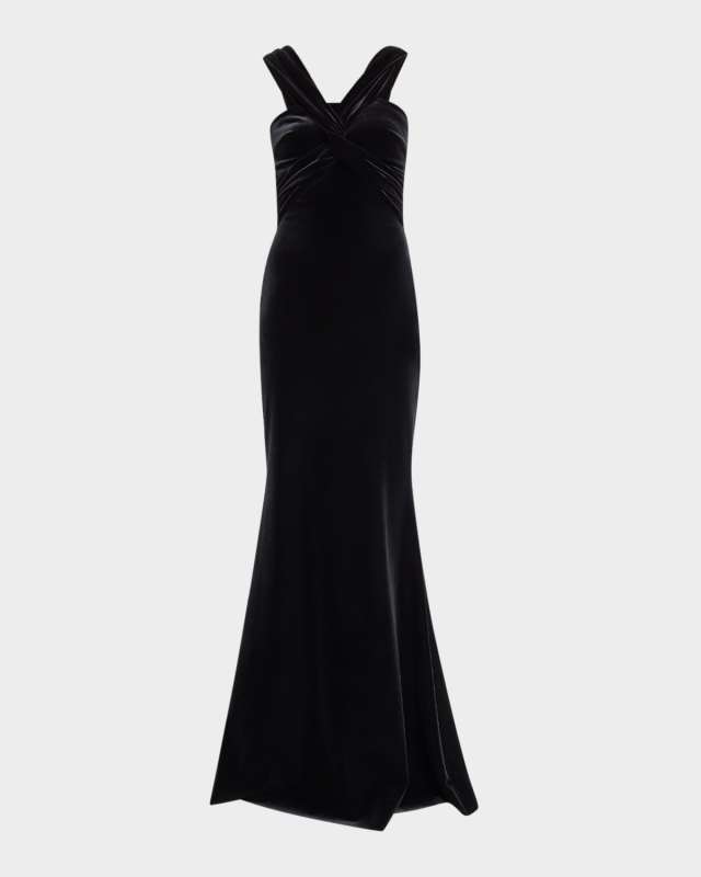 Datai Velvet Halter Column Gown