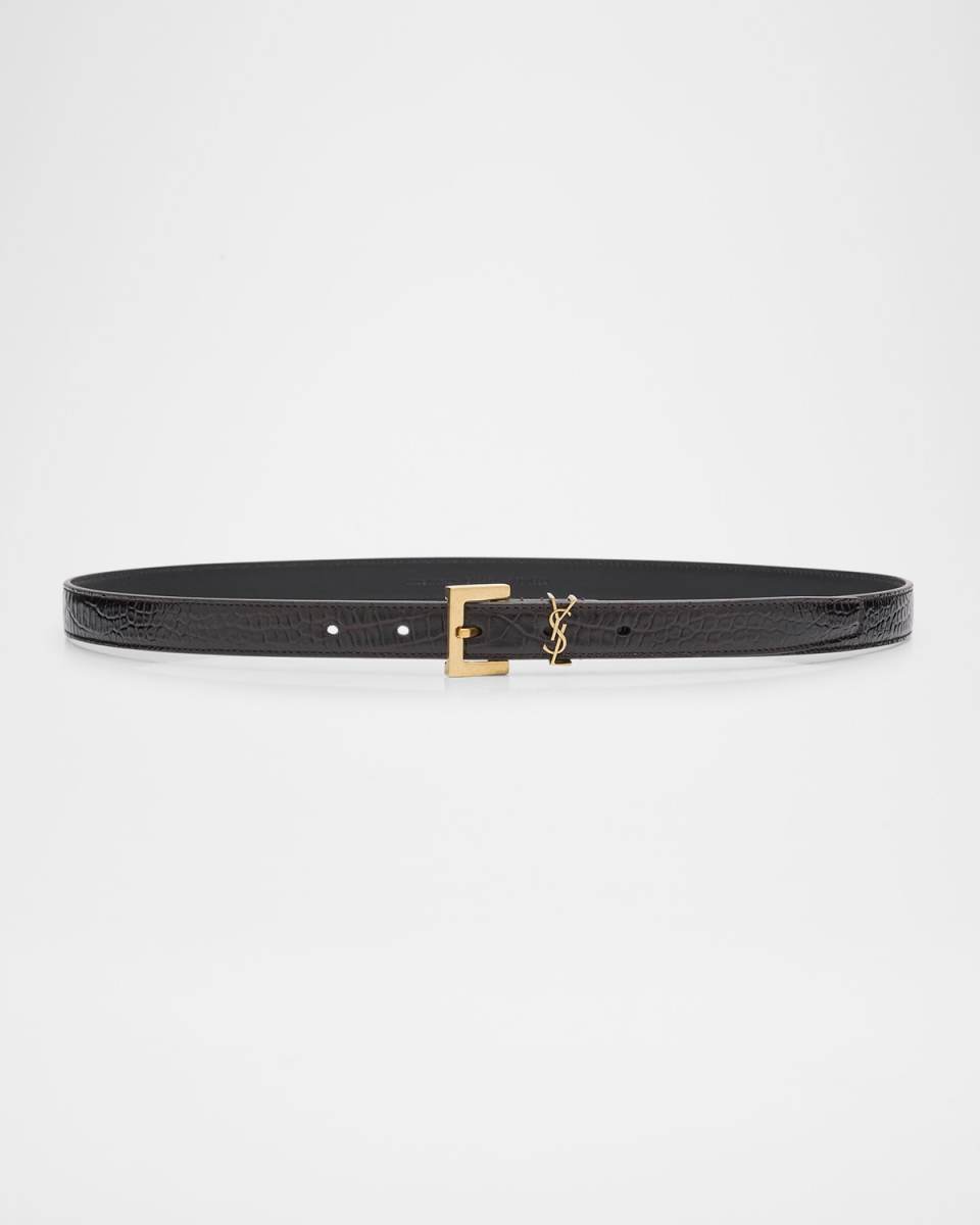Cassandre YSL Croc-Embossed Leather Belt