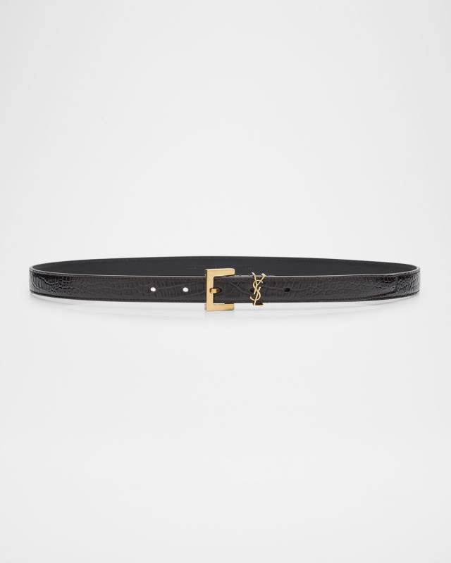 Cassandre YSL Croc-Embossed Leather Belt