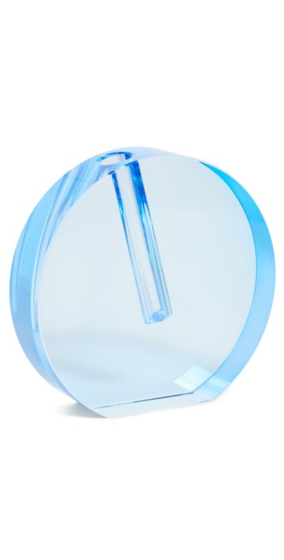 Tizo Design Large Crystal Round Flat Glass Vase Blu