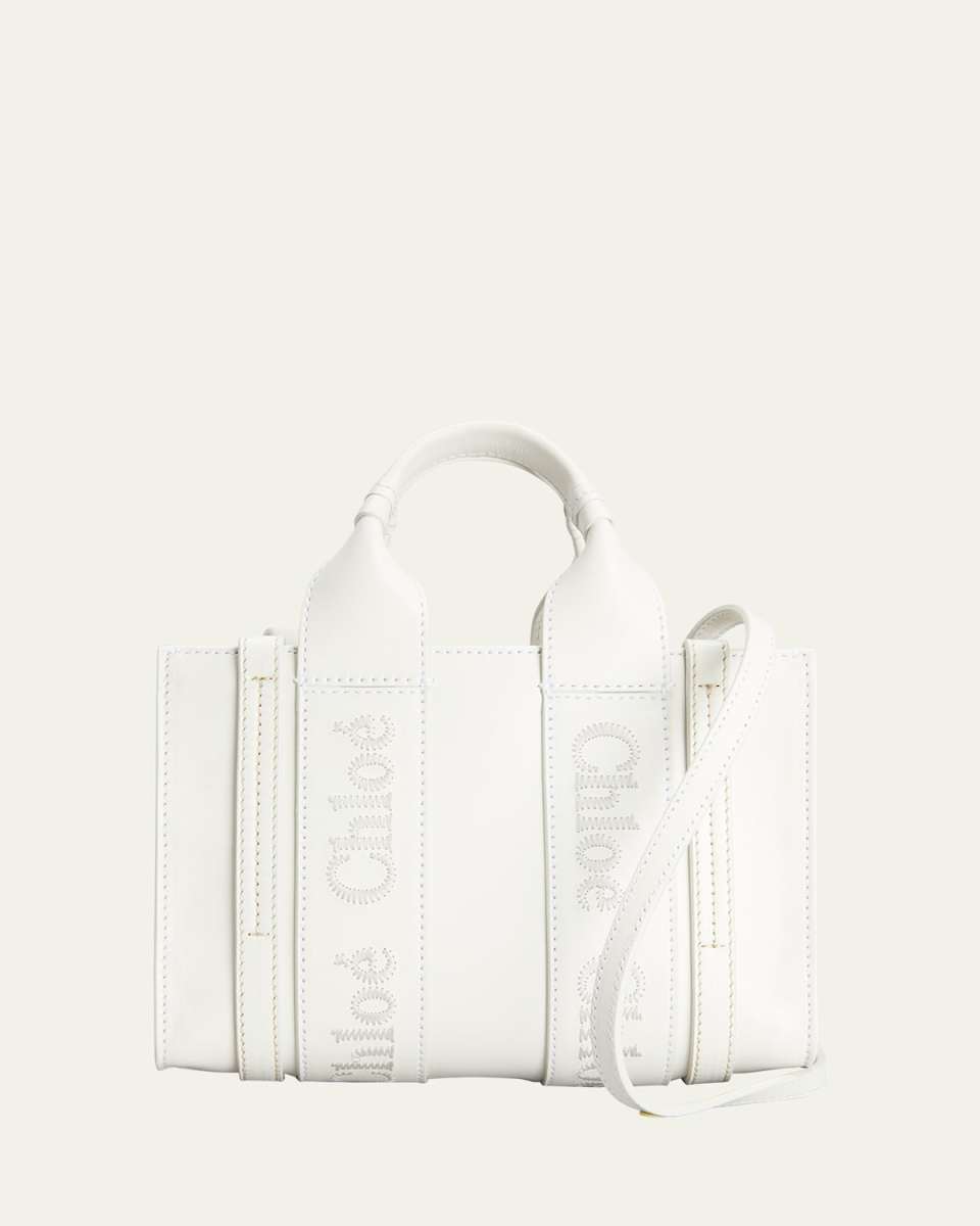Woody Small Tote Bag in Leather with Crossbody Strap