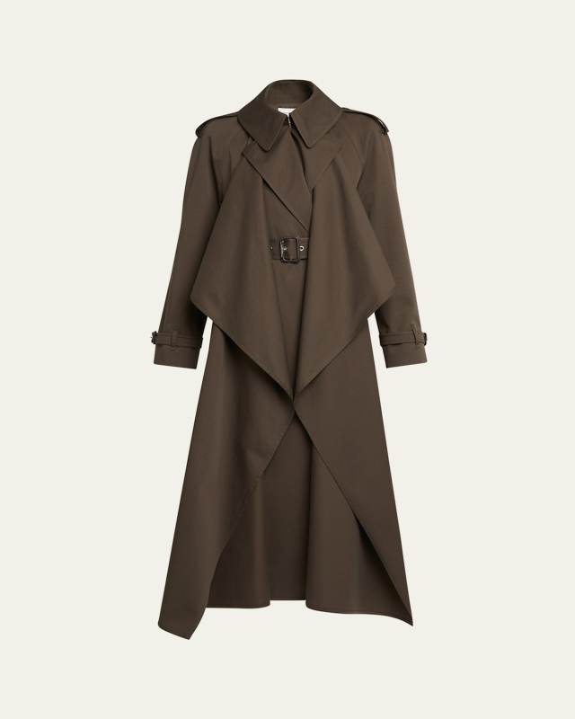 Draped Trench Coat with Belted Waist