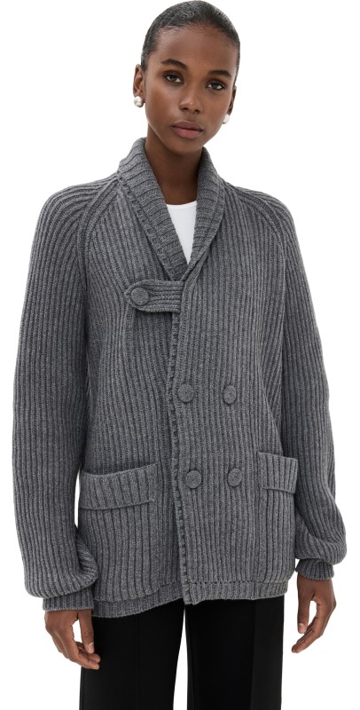 Another Tomorrow Varsity Cardigan Grey Melange