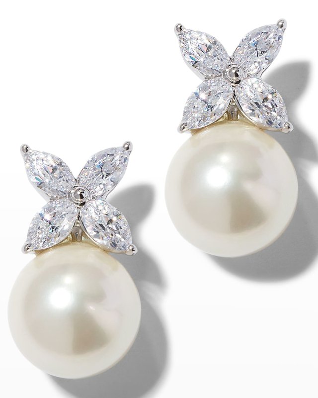 14K White Gold Pearly Post Earrings
