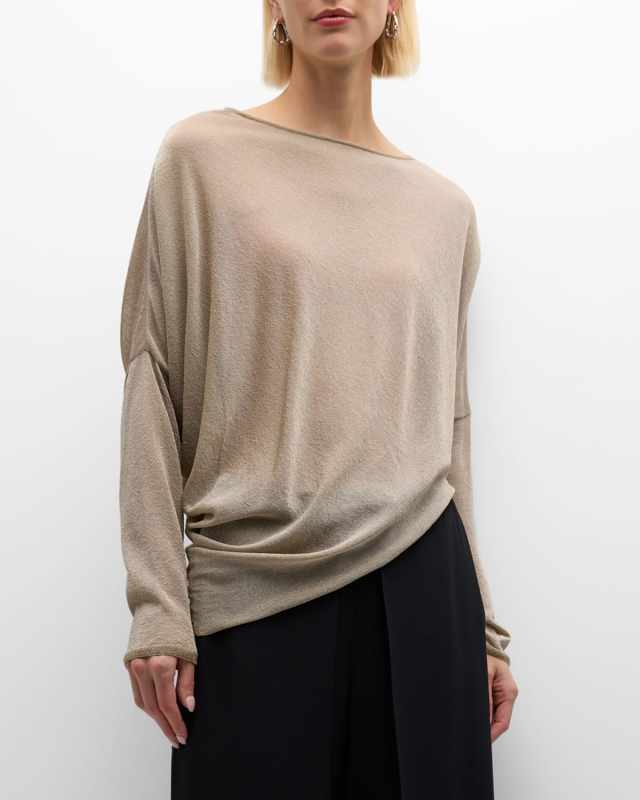 Draped Dolman-Sleeve Asymmetric Blous