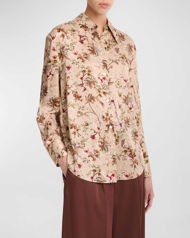 Orchid Vine Silk Long-Sleeve Blous