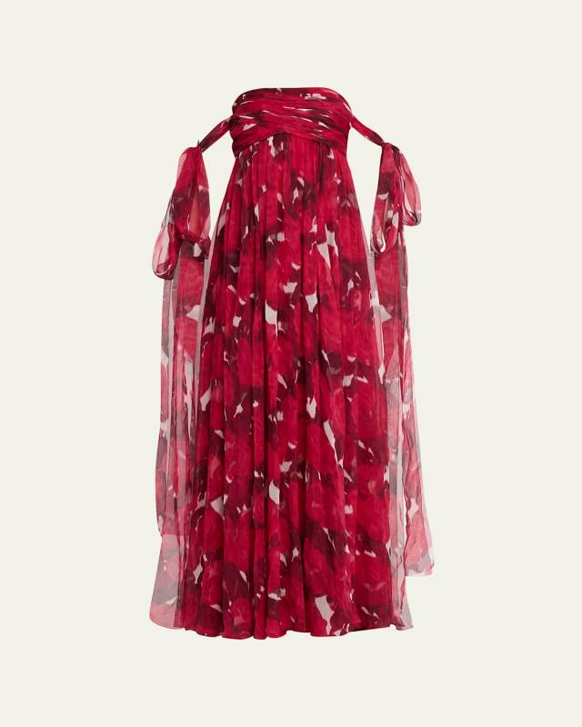 Chiffon Rose Moire Off-Shoulder Gown