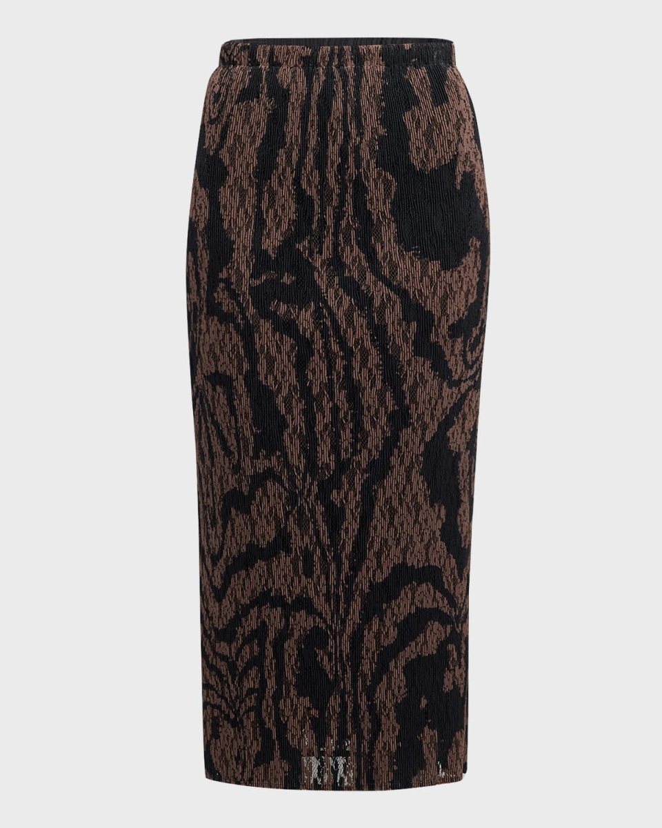 Pleated Abstract-Print Midi Pencil Skirt
