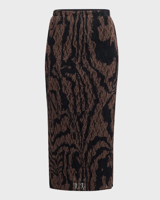 Pleated Abstract-Print Midi Pencil Skirt