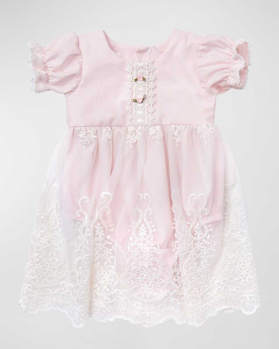 Girl'S Sophia Scalloped Lace Diaper Dress, Size 0M-
