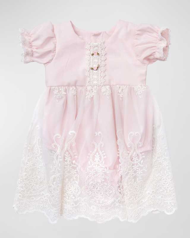 Girl'S Sophia Scalloped Lace Diaper Dress, Size 0M-