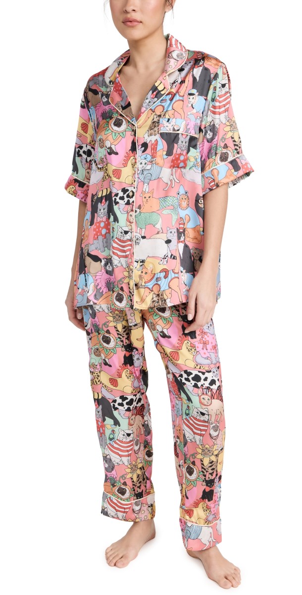 Karen Mabon Fancy Dress Cats Pajama Set Coral