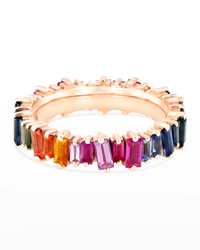 18k Gold Rainbow Sapphire Eternity Band Ring