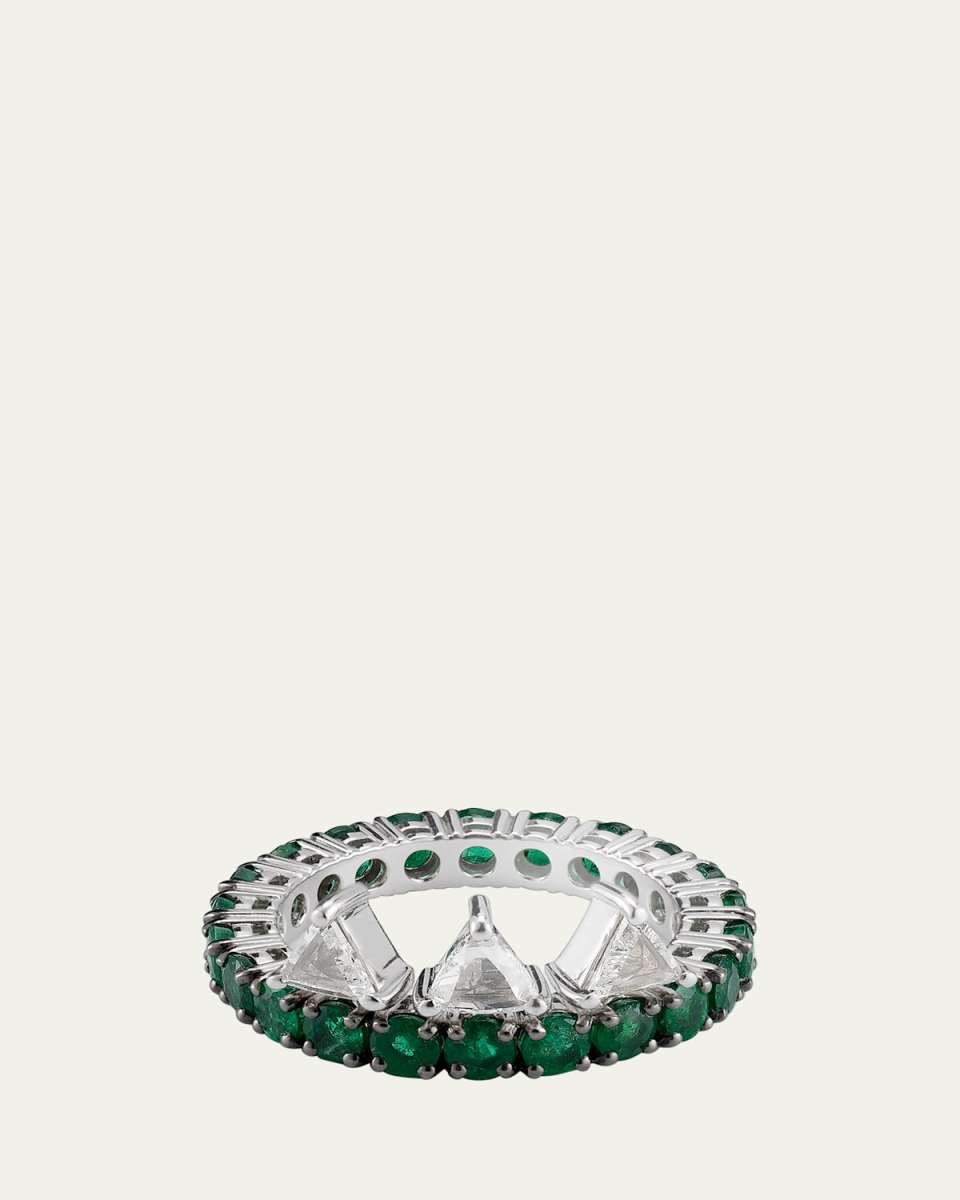 Ferox Trinity Rose-Cut Diamond and Emerald Band Ring