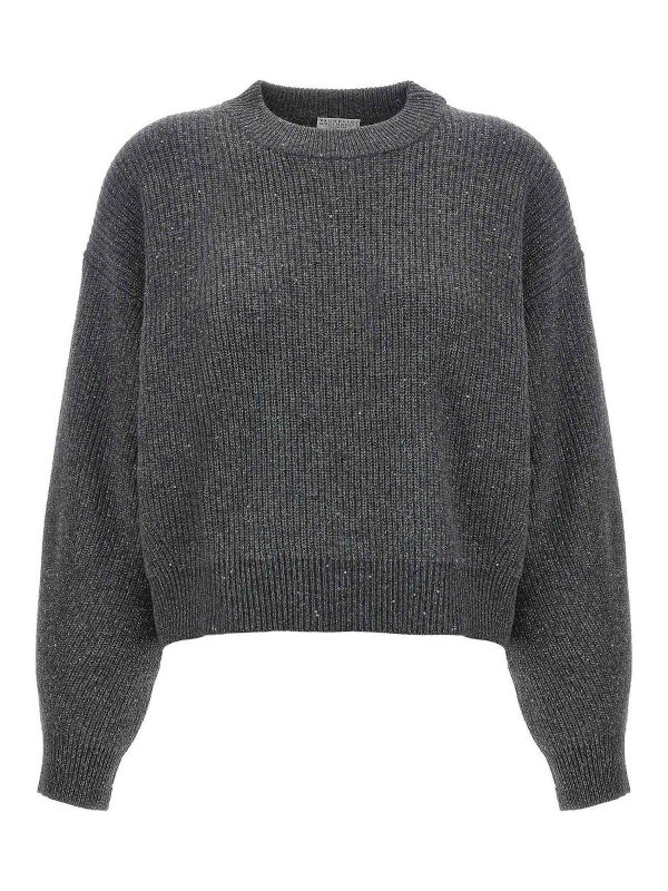 Brunello Cucinelli Pull Col Rond - Gris