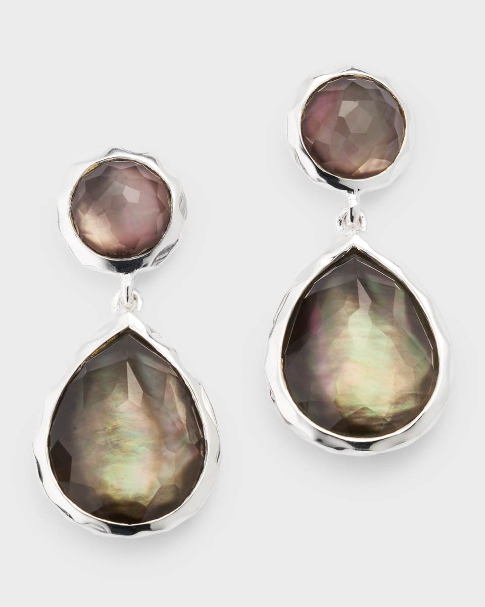 925 Rock Candy Snowman Post Earrings in Rock Crystal and Black Shell Doublet