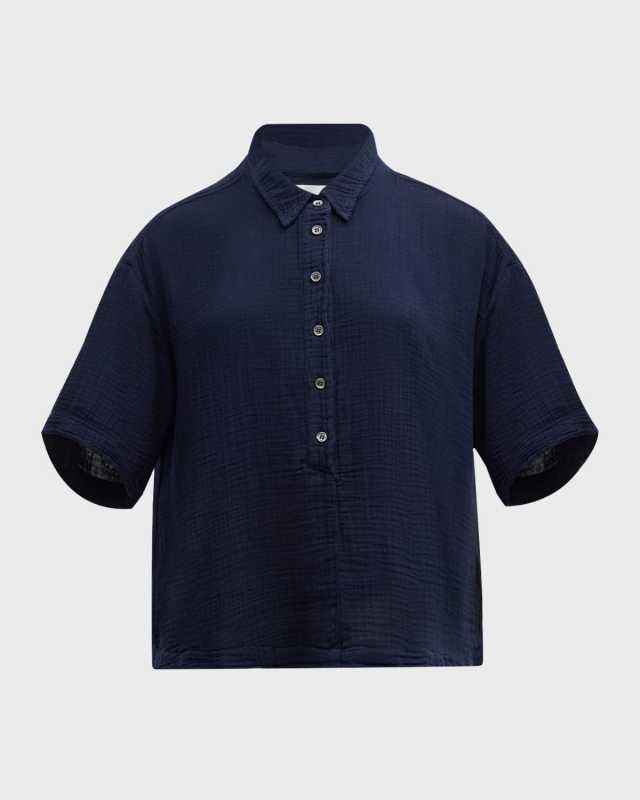 Ansel Button-Front Cotton Gauze Top