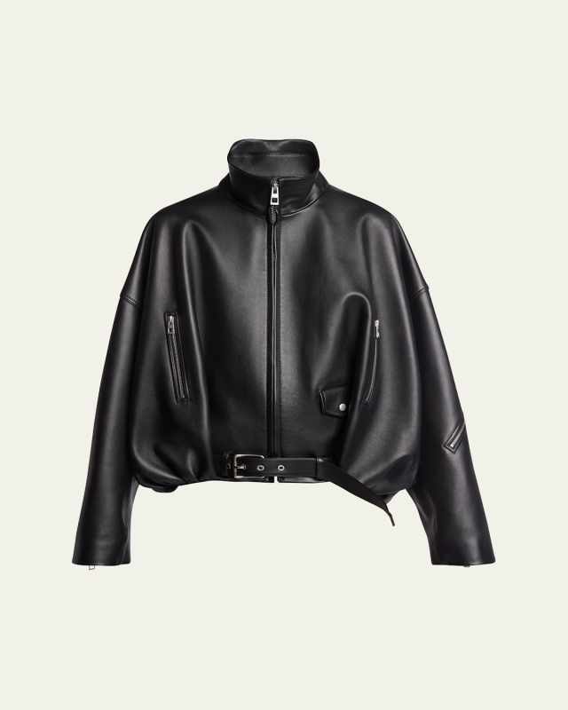Leather Balloon Jacket with Zipper Detail