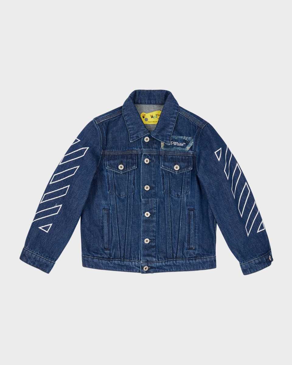 Boy's Logo-Patch Denim Jacket, Size 4-12