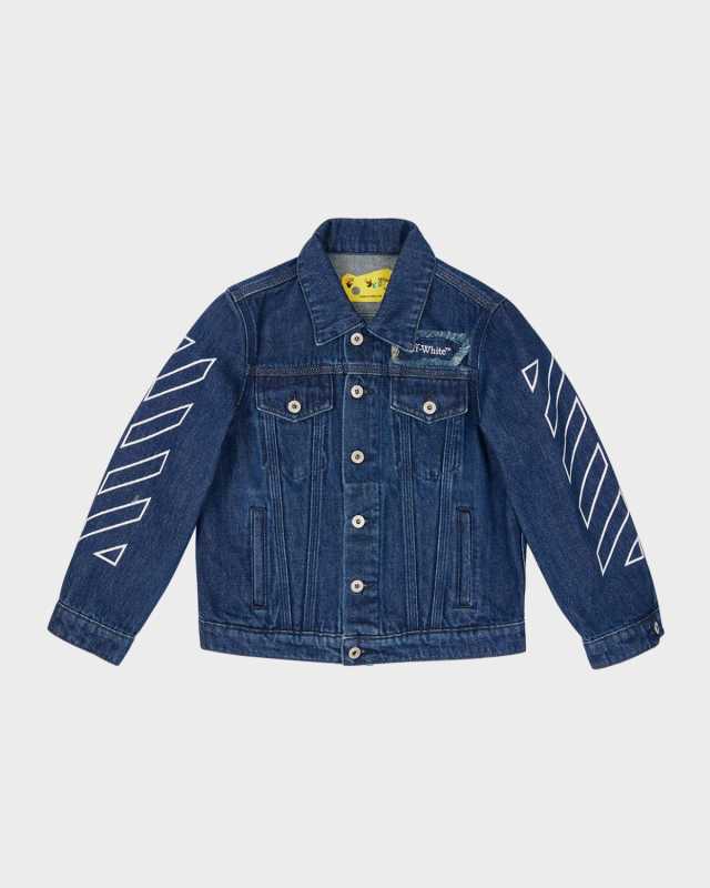 Boy's Logo-Patch Denim Jacket, Size 4-12