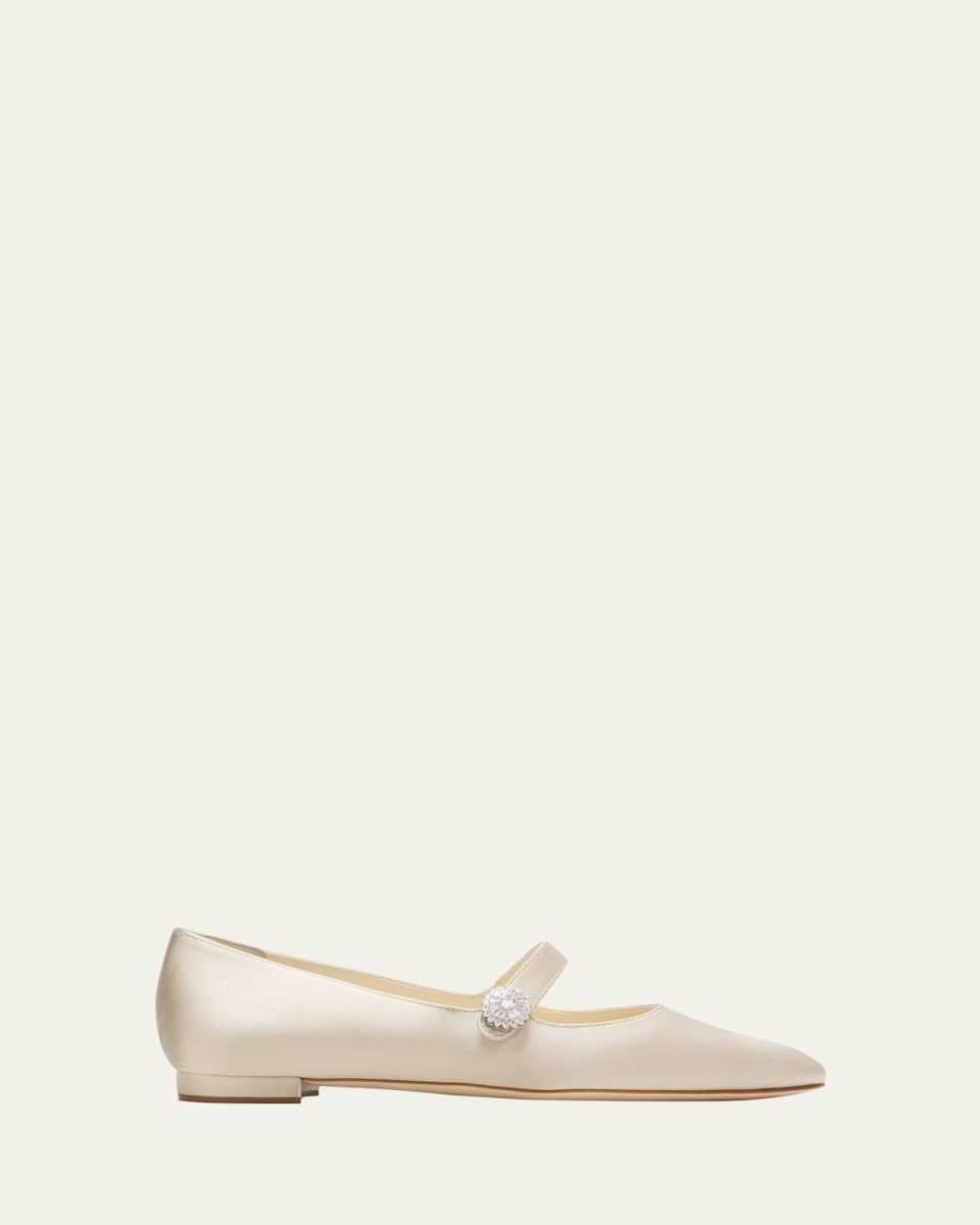 Satin Crystal Mary Jane Ballerina Flats