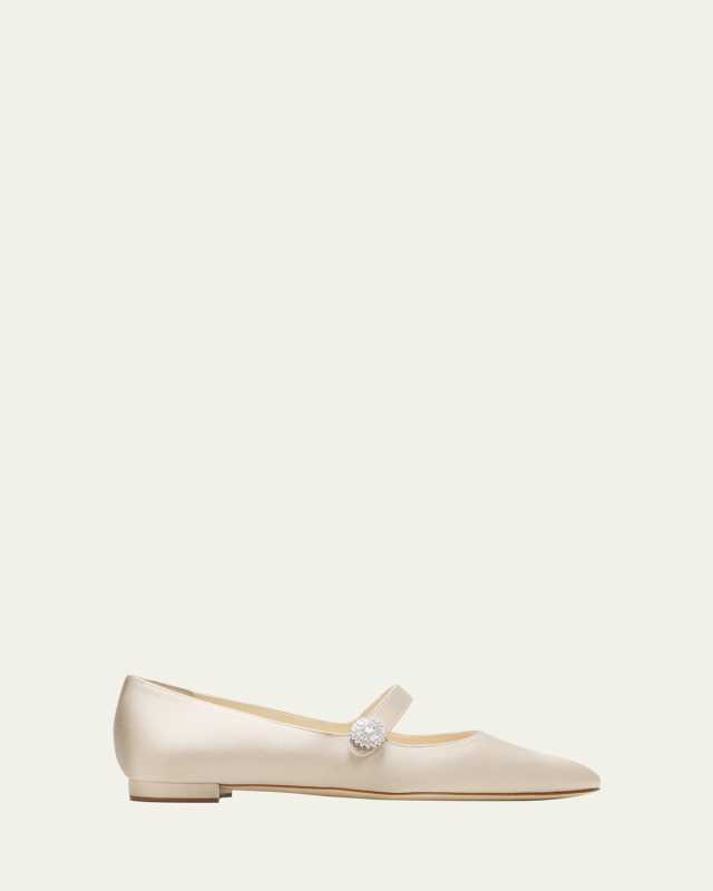 Satin Crystal Mary Jane Ballerina Flats