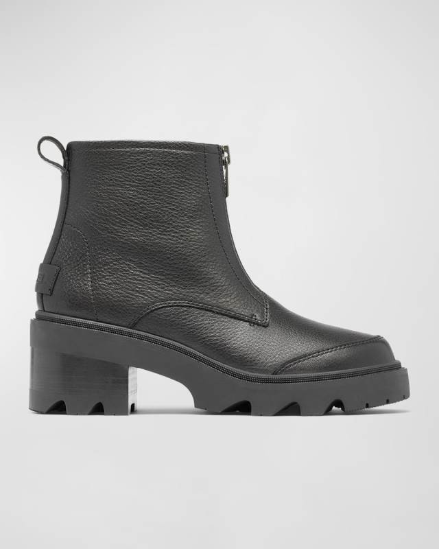 Joan Now Zip Low-Heel Leather Booties