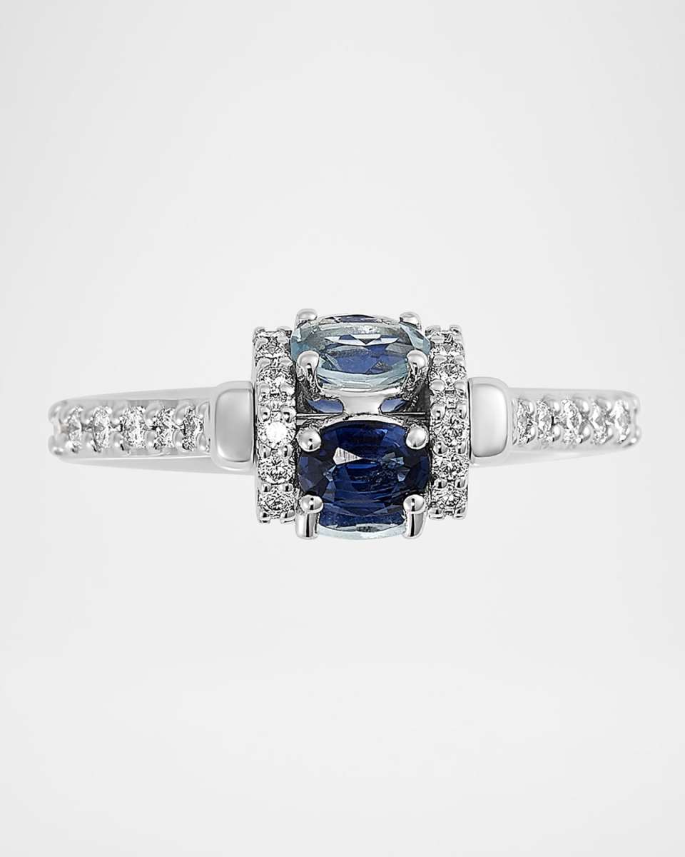Procida 18K White Gold Ring with White Diamonds and Rotating Emeralds
