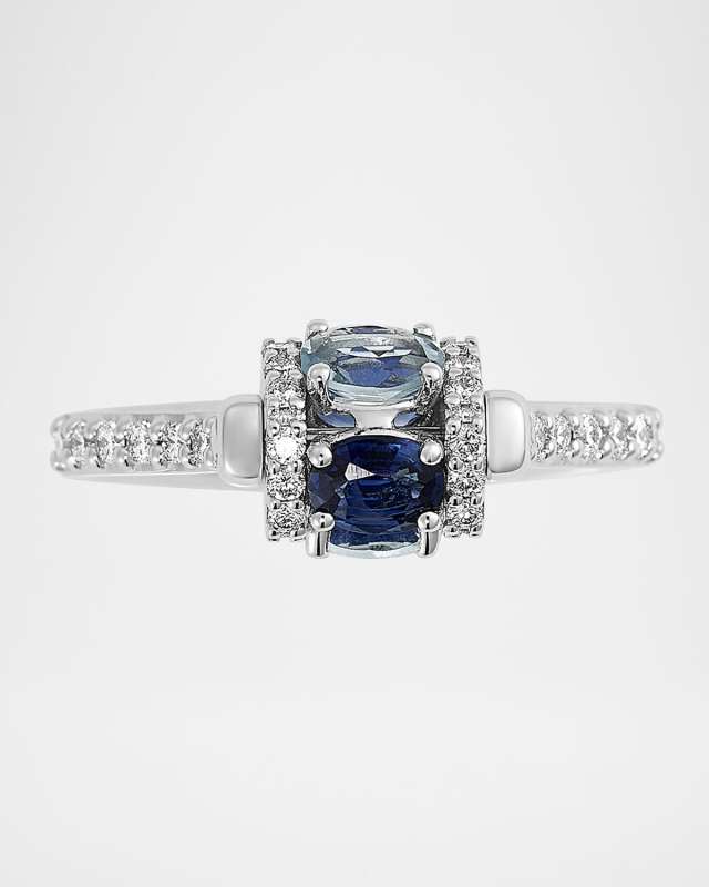 Procida 18K White Gold Ring with White Diamonds and Rotating Emeralds