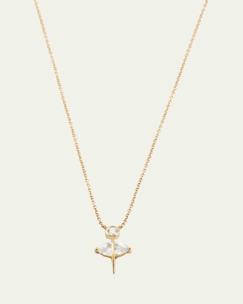 18K Yellow Gold Pierced Pear Marquise White Topaz and Diamond Necklace