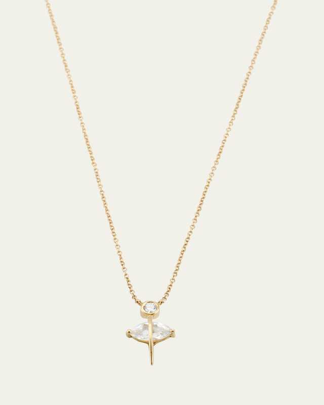 18K Yellow Gold Pierced Pear Marquise White Topaz and Diamond Necklace