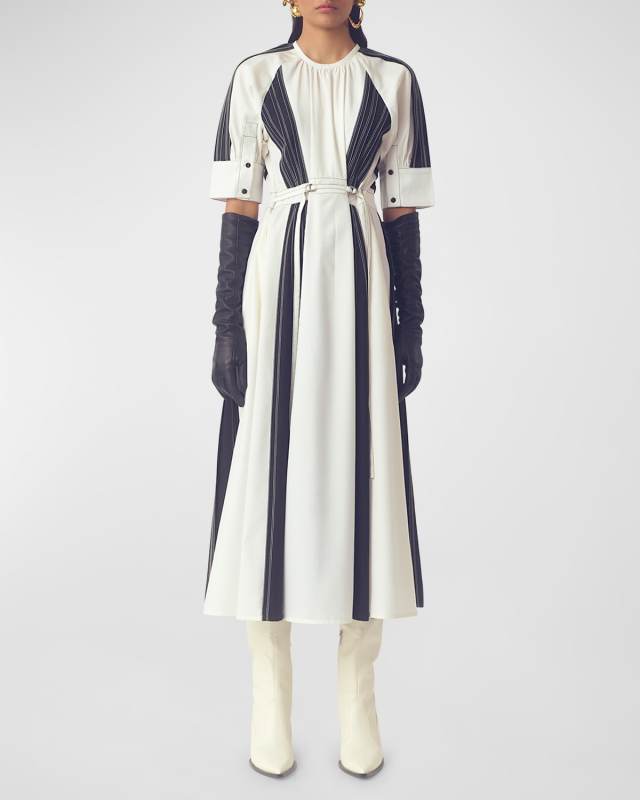 The Cinched Colorblock A-Line Midi Dress