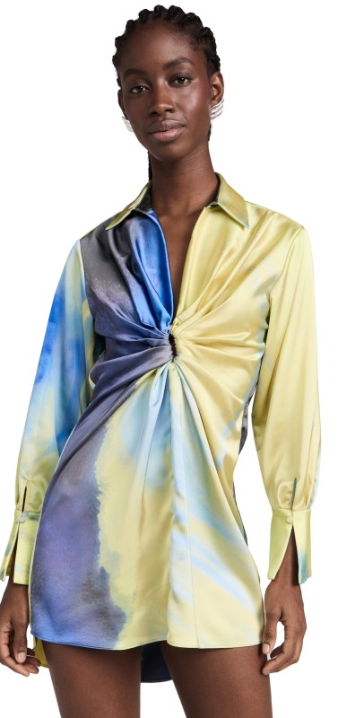 SIMKHAI Roma Draped Front Mini Dress Marina Blue Print
